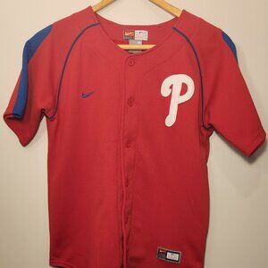 Nike Team Phillies Red Youth Button Up Jersey Size M